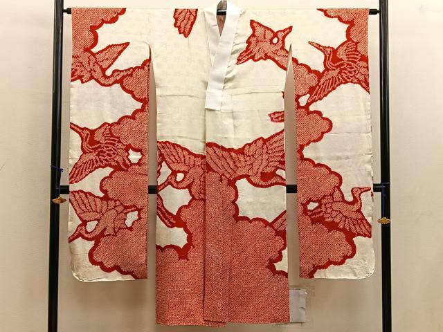 平和屋着物■振袖用長襦袢 袷 絞り 飛鶴文 正絹 逸品 BAAX5119mz