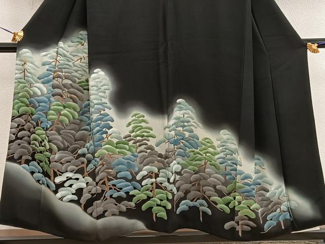 平和屋着物■豪華黒留袖 刺繍 枝松文 暈し染め 金糸 正絹 逸品 BAAX5125mz
