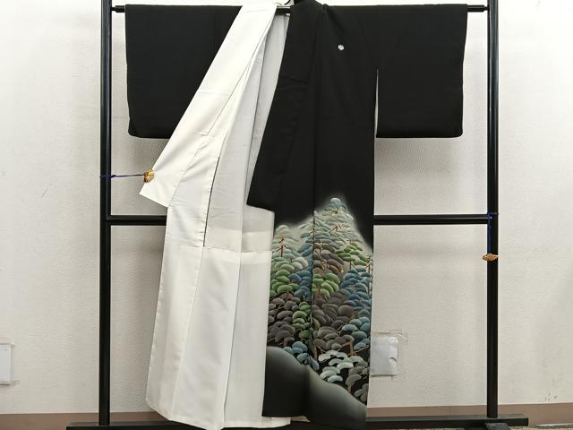 平和屋着物■豪華黒留袖 刺繍 枝松文 暈し染め 金糸 正絹 逸品 BAAX5125mz