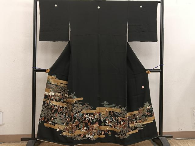 平和屋着物■高級染元 粋峰 林芳夫 京加賀友禅 黒留袖 大名行列 金彩 やまと誂製 正絹 逸品 BAAX5133mz