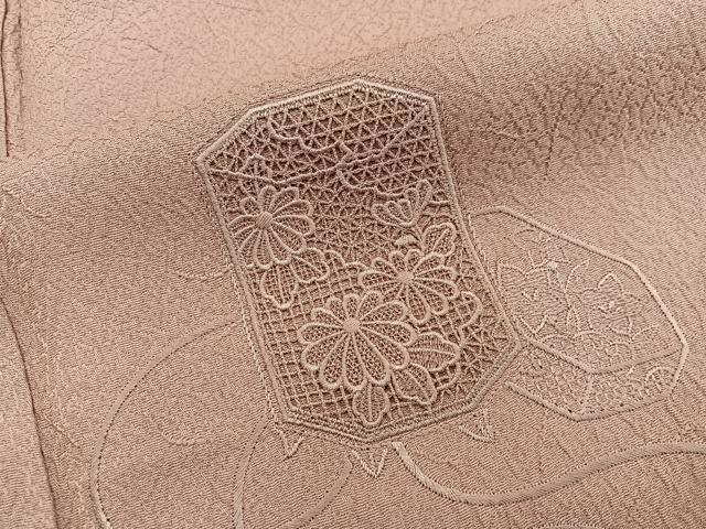 平和屋着物■訪問着 総刺繍 スワトウ刺繍 貝桶花文 遠州茶色 正絹 逸品 BAAX5138mz