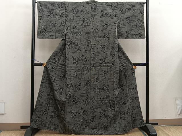 平和屋着物■上質な紬 草花文 正絹 逸品 未使用 BAAX5143mz