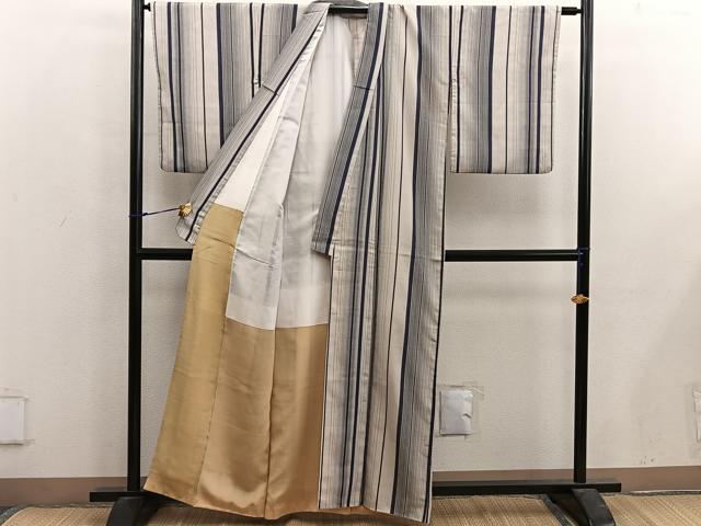 平和屋着物■上質なお召 間道 正絹 逸品 BAAX5147mz