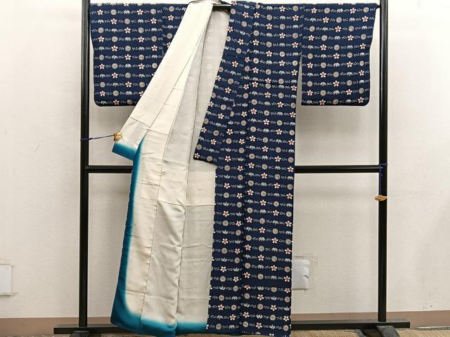 平和屋着物■上質な小紋 型染め 草花文 正絹 逸品 BAAX5164mz