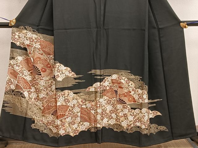 平和屋着物■豪華黒留袖 扇面菊花文 金彩 正絹 逸品 BAAX5178mz