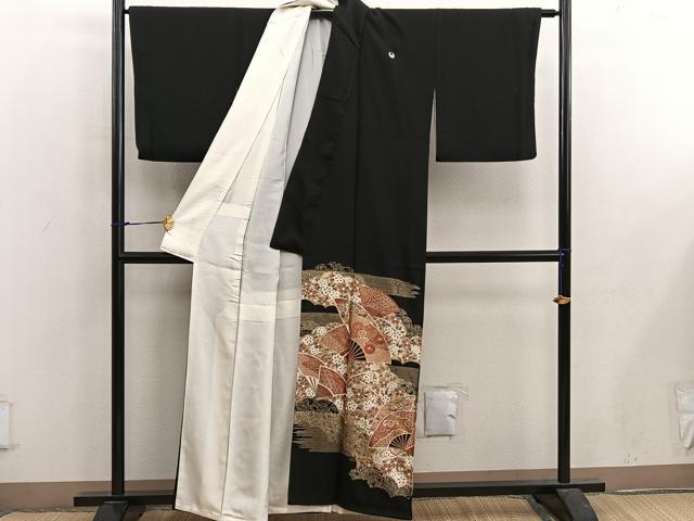 平和屋着物■豪華黒留袖 扇面菊花文 金彩 正絹 逸品 BAAX5178mz