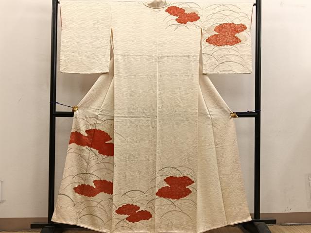 平和屋着物■訪問着 駒刺繍 雲重ね花文 金彩 正絹 逸品 BAAX5183mz