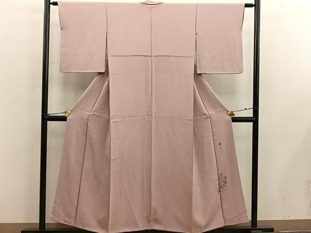 平和屋着物■上質な色無地 作家物 ワンポイント 草花文 宍色 正絹 逸品 BAAX5187mz