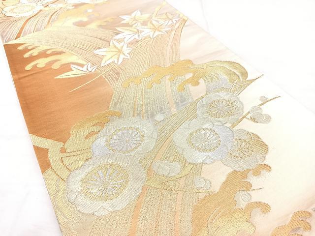 平和屋着物◎六通柄袋帯 立波花文 金銀糸 正絹 逸品 BAAX5206qw