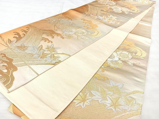 平和屋着物◎六通柄袋帯 立波花文 金銀糸 正絹 逸品 BAAX5206qw