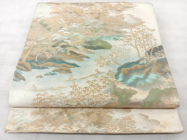 平和屋着物◎西陣 六通柄 本袋帯 風景文 金糸 正絹 逸品 BAAX5214qw