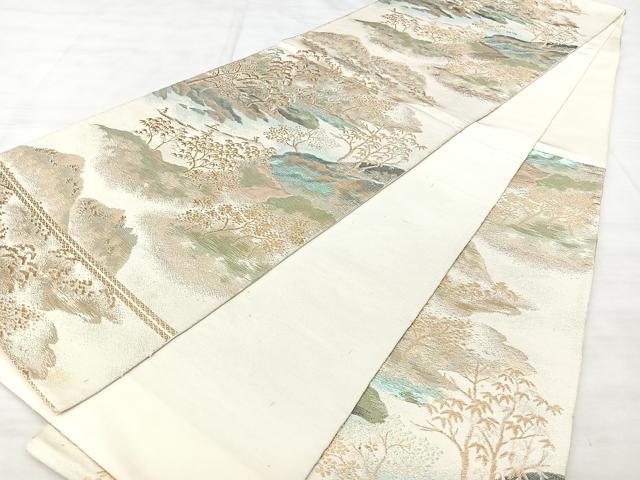 平和屋着物◎西陣 六通柄 本袋帯 風景文 金糸 正絹 逸品 BAAX5214qw