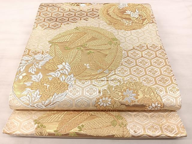 平和屋着物◎六通柄袋帯 鳳凰花丸文 金糸 引箔 正絹 逸品 BAAX5219qw