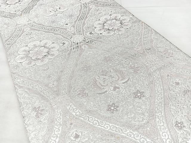 平和屋着物◎六通柄袋帯 立涌花鳥文 銀糸 正絹 逸品 BAAX5220qw