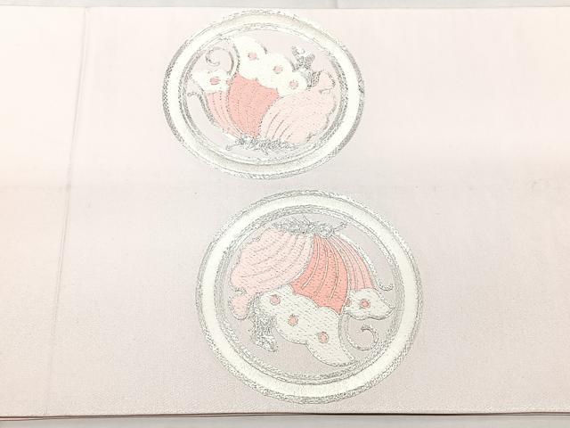 平和屋着物◎太鼓柄袋帯 総刺繍 駒刺繍 花蝶丸文 銀糸 正絹 逸品 BAAX5225qw