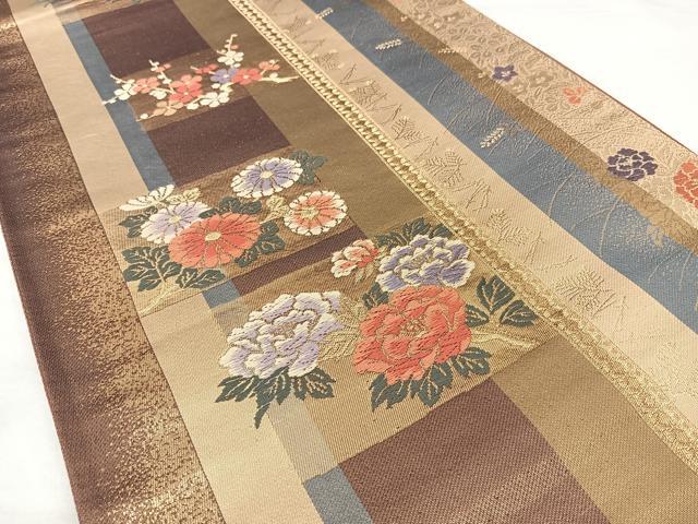 平和屋着物◎六通柄袋帯 唐織 草花間道 金糸 正絹 逸品 BAAX5230qw