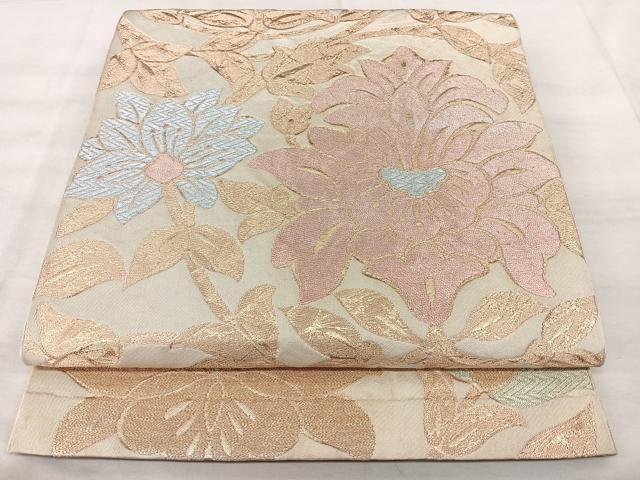 平和屋着物◎六通柄 本袋帯 洋花唐草文 金糸 三越扱い 正絹 逸品 BAAX5234qw