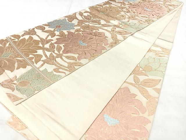平和屋着物◎六通柄 本袋帯 洋花唐草文 金糸 三越扱い 正絹 逸品 BAAX5234qw