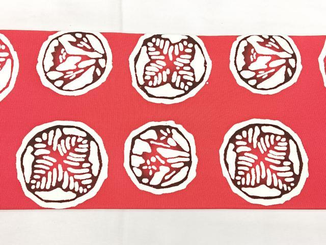 平和屋着物◎塩瀬 全通柄 九寸名古屋帯 型染め 花丸文 正絹 逸品 BAAX5237qw
