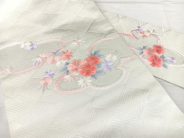 平和屋着物◎九寸名古屋帯 総刺繍 立波花文 銀糸 たけうちオリジナル 正絹 逸品 BAAX5238qw