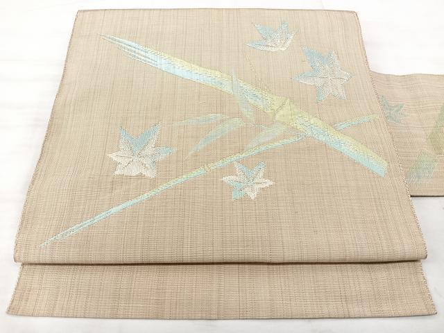平和屋着物◎八寸名古屋帯 笹楓文 正絹 逸品 BAAX5244qw