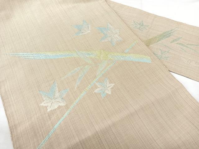 平和屋着物◎八寸名古屋帯 笹楓文 正絹 逸品 BAAX5244qw