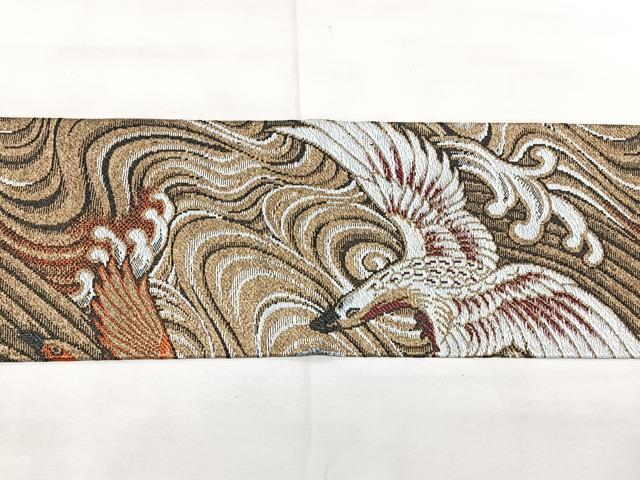 平和屋着物◎アンティーク 大正ロマン 九寸名古屋帯 立波飛鳥文 金糸 正絹 逸品 BAAX5247qw