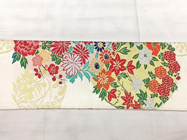 平和屋着物◎アンティーク 大正ロマン 九寸名古屋帯 唐織 草花文 正絹 逸品 BAAX5248qw