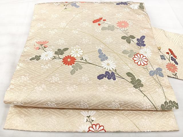 平和屋着物◎九寸名古屋帯 唐織 菊文 金糸 正絹 逸品 BAAX5267qw