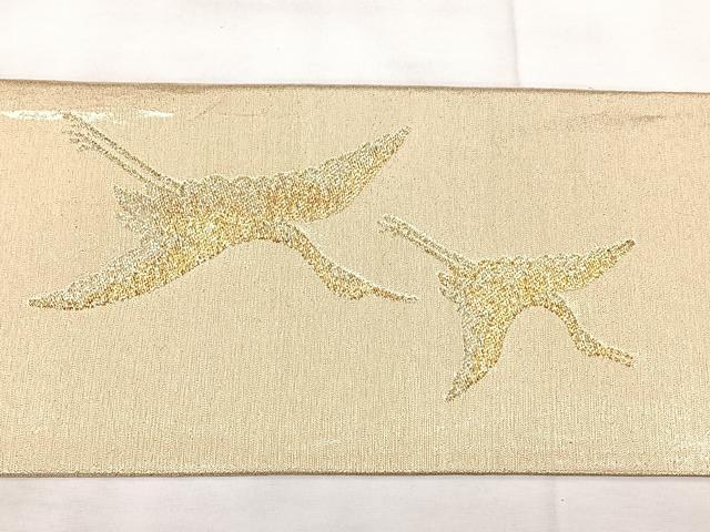 平和屋着物◎九寸名古屋帯 飛鶴文 金糸 正絹 逸品 BAAX5272qw