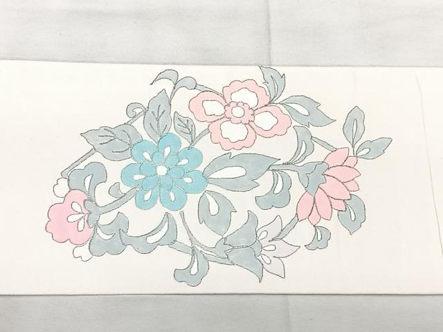 平和屋着物◎九寸名古屋帯 駒刺繍 洋花唐草文 正絹 逸品 BAAX5273qw