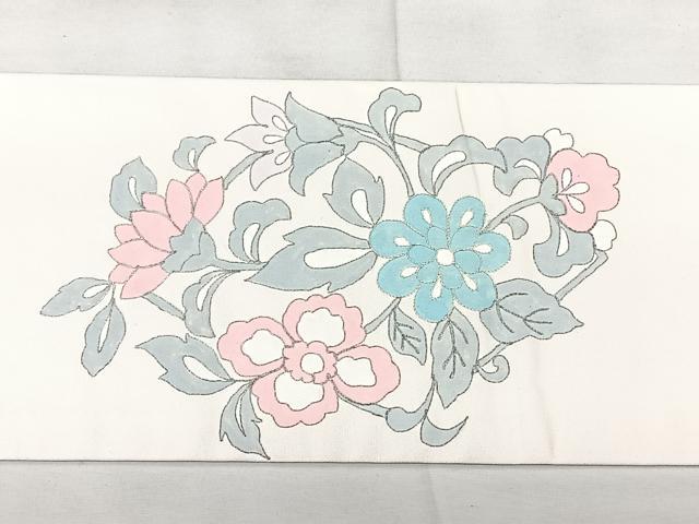 平和屋着物◎九寸名古屋帯 駒刺繍 洋花唐草文 正絹 逸品 BAAX5273qw