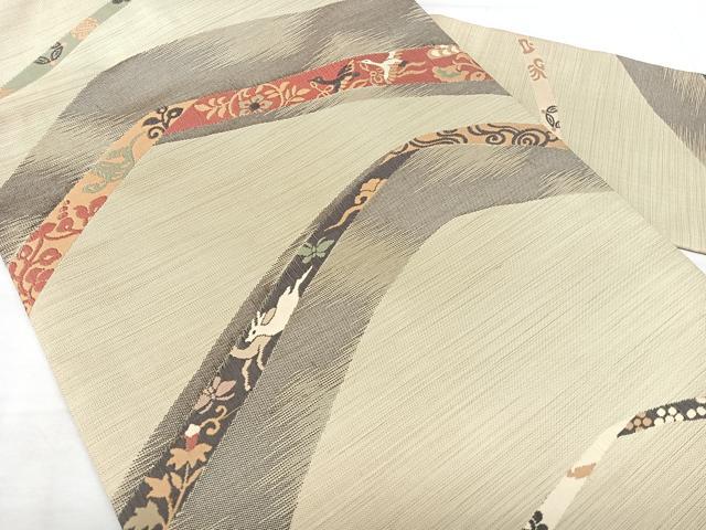 平和屋着物◎九寸名古屋帯 鳥獣風景文 正絹 逸品 BAAX5274qw