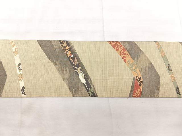 平和屋着物◎九寸名古屋帯 鳥獣風景文 正絹 逸品 BAAX5274qw