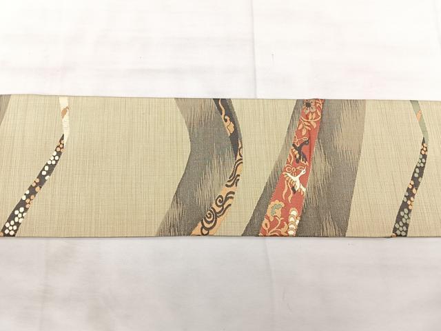 平和屋着物◎九寸名古屋帯 鳥獣風景文 正絹 逸品 BAAX5274qw