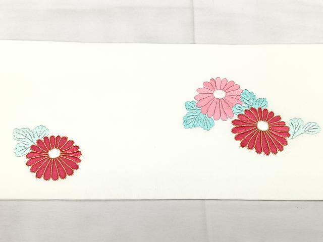 平和屋着物◎塩瀬 九寸名古屋帯 総刺繍 駒刺繍 菊文 正絹 逸品 BAAX5275qw