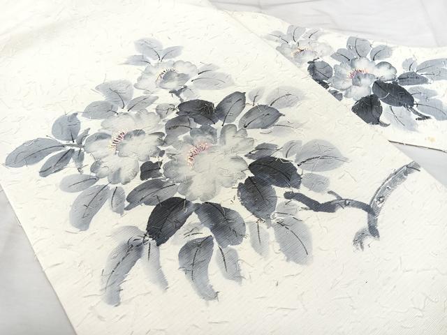 平和屋着物◎九寸名古屋帯 作家物 髭紬 手描き 枝花文 正絹 逸品 BAAX5276qw