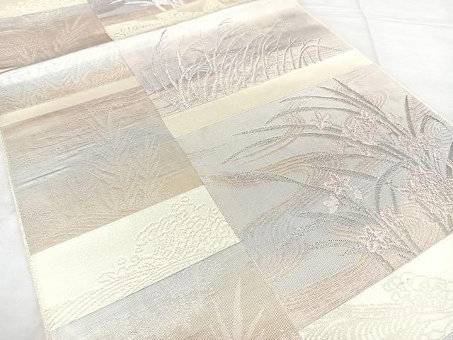 平和屋着物◎八寸名古屋帯 流水花文 銀糸 正絹 逸品 BAAX5284qw