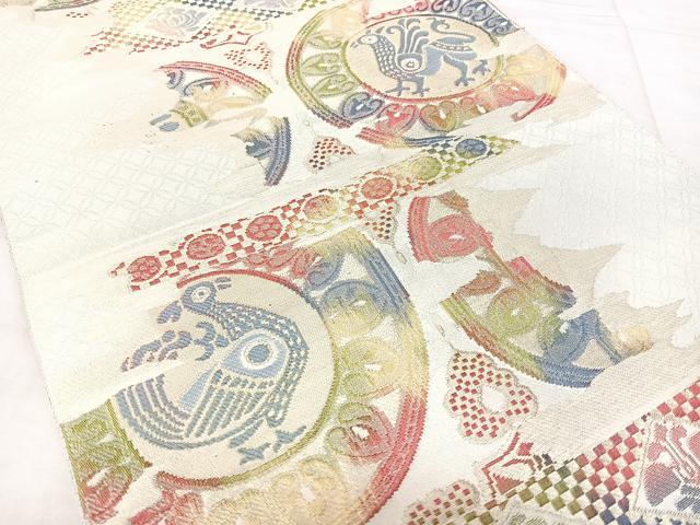 平和屋着物◎本場筑前博多織 八寸名古屋帯 鳥獣丸文 金糸 正絹 逸品 BAAX5285qw