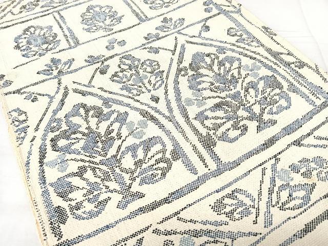 平和屋着物◎八寸名古屋帯 紬地 洋花文 正絹 逸品 BAAX5287qw