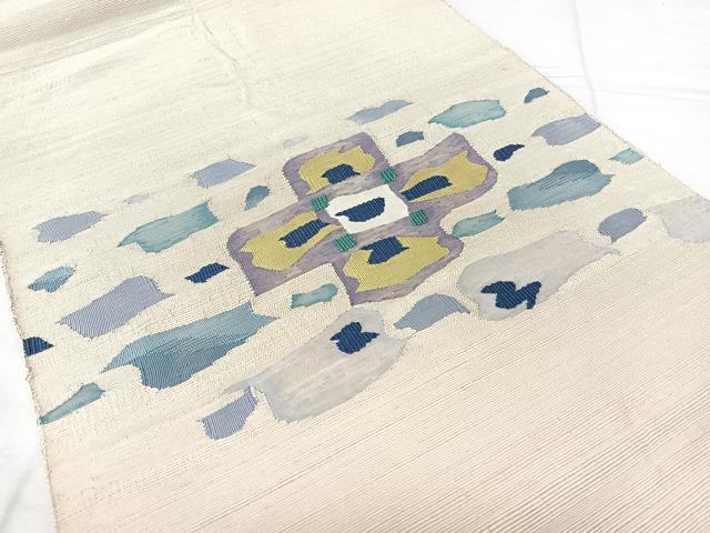 平和屋着物◎八寸名古屋帯 紬地 すくい織 石畳文 正絹 逸品 BAAX5288qw