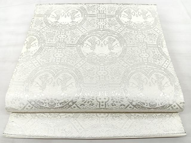 平和屋着物◎六通柄袋帯 錦織 狩猟花文 純銀箔 正絹 逸品 BAAX5304qw