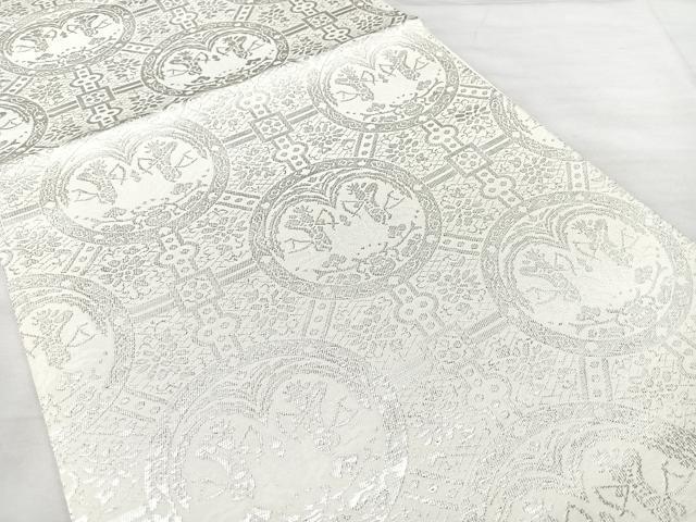 平和屋着物◎六通柄袋帯 錦織 狩猟花文 純銀箔 正絹 逸品 BAAX5304qw