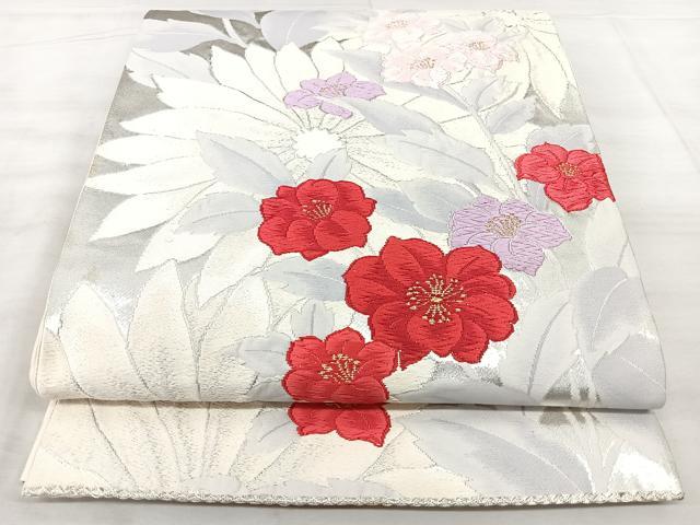 平和屋着物◎六通柄袋帯 唐織 草花文 金銀糸 正絹 逸品 BAAX5308qw