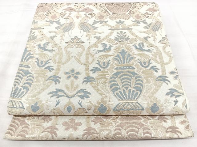 平和屋着物◎六通柄袋帯 花鳥文 金糸 正絹 逸品 BAAX5316qw