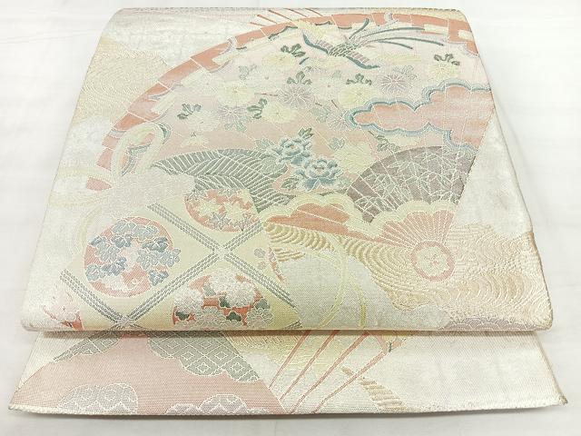 平和屋着物◎900織特選佐賀錦 六通柄袋帯 檜扇花鳥文 金銀糸 正絹 逸品 BAAX5318qw