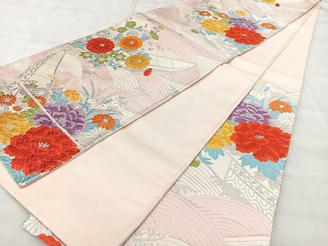 平和屋着物◎六通柄袋帯 唐織 花舟文 銀糸 正絹 逸品 BAAX5321qw