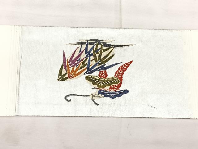 平和屋着物◎九寸名古屋帯 花鳥文 銀糸 正絹 逸品 BAAX5326qw