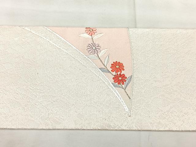 平和屋着物◎九寸名古屋帯 駒刺繍 草花文 銀糸 正絹 逸品 BAAX5330qw