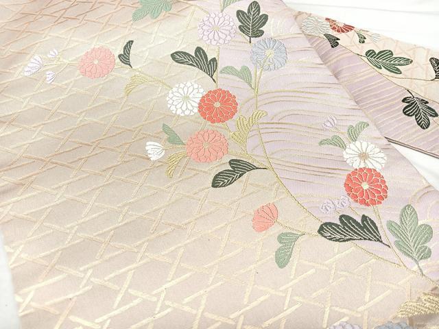 平和屋着物◎九寸名古屋帯 唐織 立波花文 金糸 正絹 逸品 BAAX5338qw